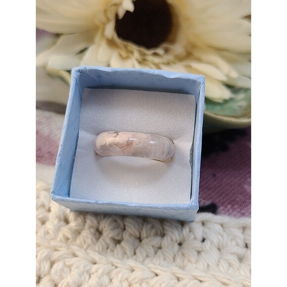 Luki Lapidary Handmade Natural Carved Flower Agate Stone Ring size 5.25 - Picture 6 of 6